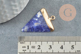 Pendentif triangle sodalite bleu naturelle, pendentif pierre, support doré, pierre naturelle, 34mm, x1 (G3932)