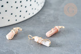Pendentif tube Jade naturel marron support cuivre doré 20~21x5mm, pendentif pierre, x1 (G8335)