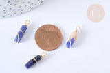 Pendentif tube bleue naturelle cuivre doré 20~21mm, pierre naturelle, x1 (G7590)