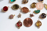 Pendentif verre pierre résine druzy zamac doré 10.5-26mm, x1 (G6415)