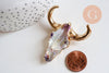 Pendentif verre tête de vache fer doré 40x60mm, x1 (G6384)