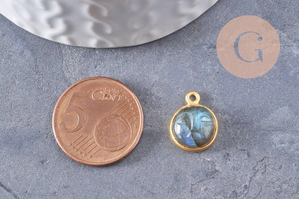 Pendentif visage de lune labradorite naturelle argent 925 doré 18K 19mm, pendentif amulette pierre naturelle x1 (G9877)