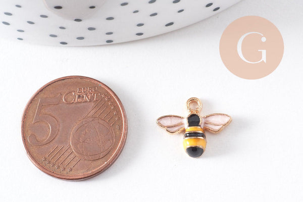 Pendentif zamac doré abeille émaillée,thème nature et insectes, pendentif pour création de bijoux,12mm, x2 (G5470)