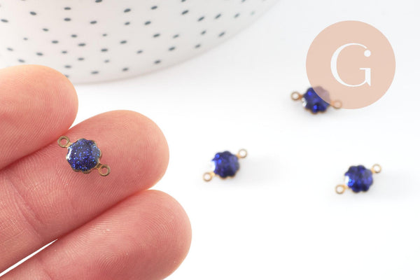 Pendentifs doré Fleur émail bleu paillettes pour création bijoux,9mm, x10 G4303