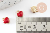 Pendentifs doré cœur émail rouge, pendentif coeur, métal doré, pendentif amour,8mm, x10 G4617