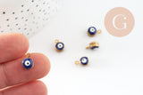 Pendentifs doré émail bleu marine, mauvais oeil, laiton doré, pendentif chance,création bijoux,10mm, x10 G2980