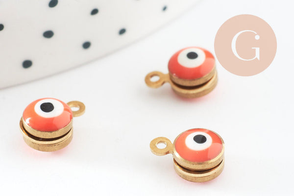 Pendentifs doré émail orange, mauvais oeil, laiton doré, pendentif chance,10mm, x10 G4613