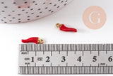 Pendentifs doré piment émail rouge 15mm,breloque laiton doré, pendentif coloré,création bijoux, x10 G2962