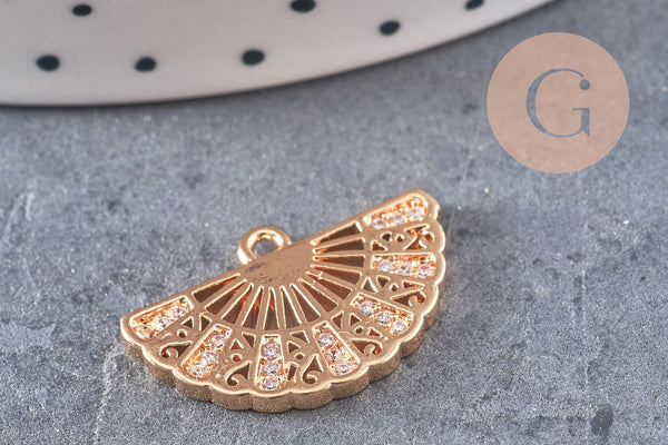 Pendentifs éventail en laiton laiton doré 18K zircon 14mm, un adorable pendentif pour la création de bijoux DIY, x1 (G5980)