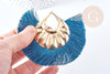Pendentifs larges pompon fil bleu vert support fer doré 85-92mm, x2 (G8505)