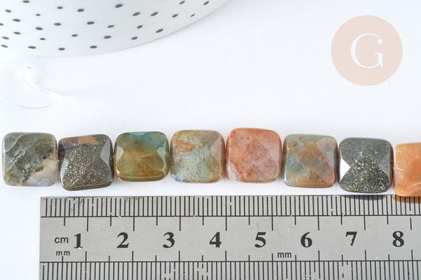 Perle Carrée agate indienne facettes 12mm, bijoux pierre naturelle, le fil de 20cm (G5883)