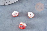 Perle Chat chanceux porcelaine rouge 14mm, x5 (G8681)
