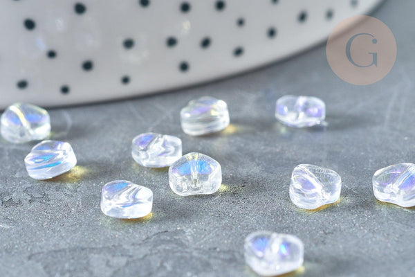 Perle Coeur verre bleu blanc transparent 6mm, des perles en verre, x10 (G8040)