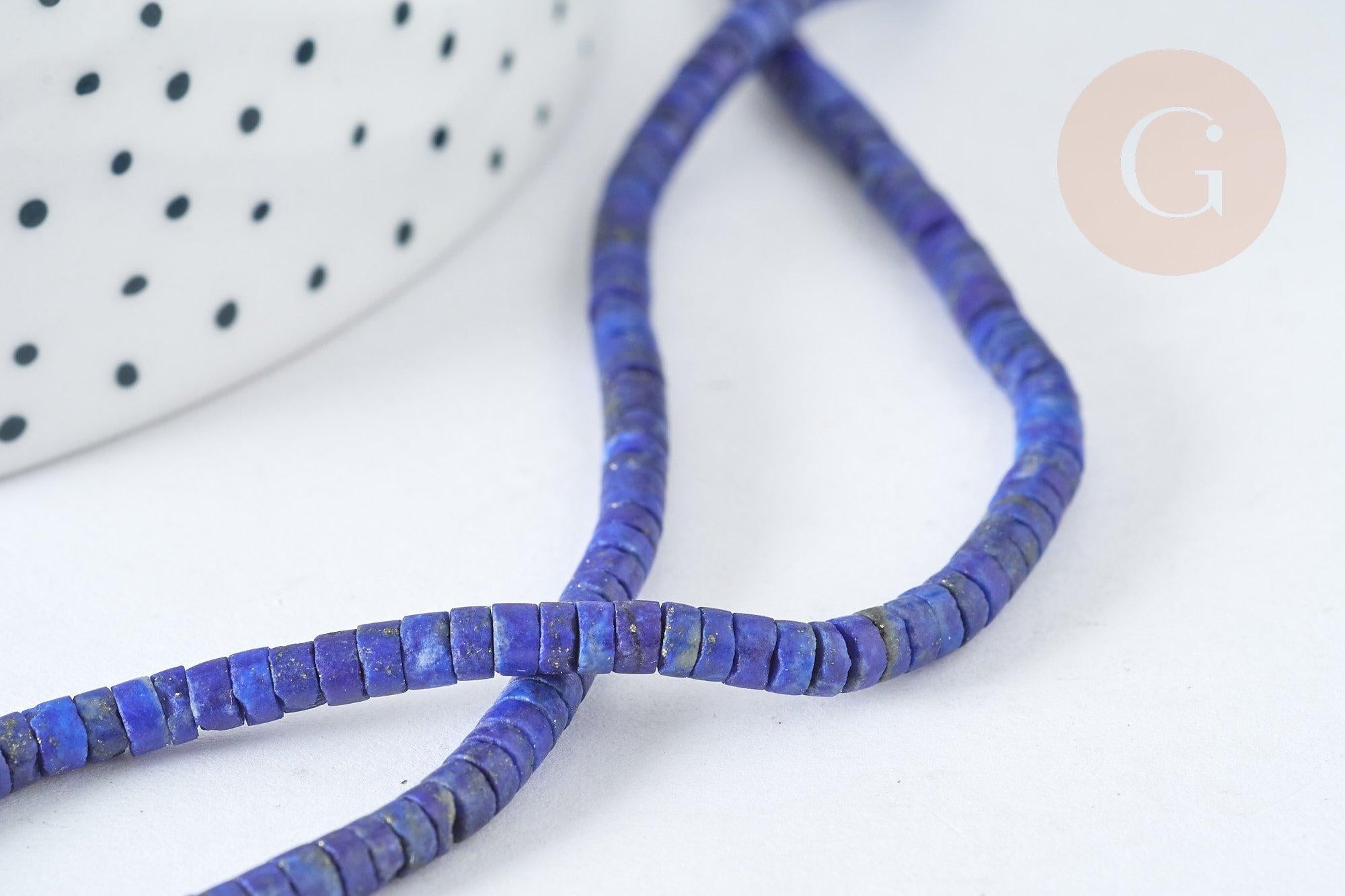 Perle Heishi lapis lazuli naturel 4mm, x1 fil de 38cm (G7223)