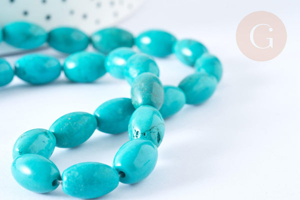 Perle Howlite ovale teintée turquoise foncé naturelle 12mm, x5 (G8743)