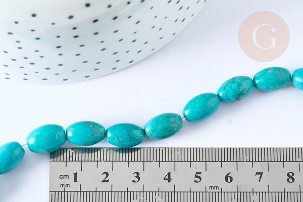 Perle Howlite ovale teintée turquoise foncé naturelle 12mm, x5 (G8743)