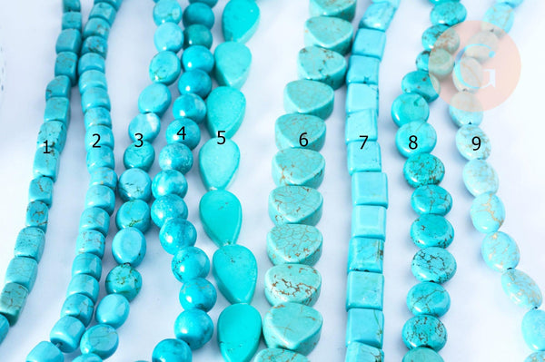 Perle Howlite teintée turquoise foncé naturelle formes mixtes 5-30mm,le fil de 40cm, x1 (G7513)