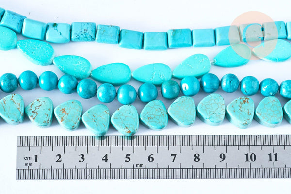 Perle Howlite teintée turquoise foncé naturelle formes mixtes 5-30mm,le fil de 40cm, x1 (G7513)