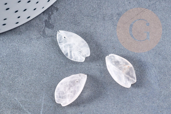 Perle Pendentif feuille quartz rose naturelle 19.5mm, pendentif pierre ,x1 (G8729)