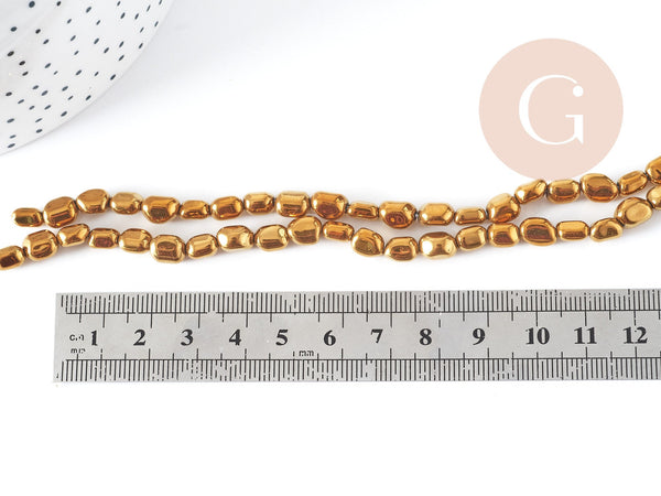 Perle Pépite dorée hématite de synthèse 7x4mm, pierre, fil de 40cm x1 (G9009)