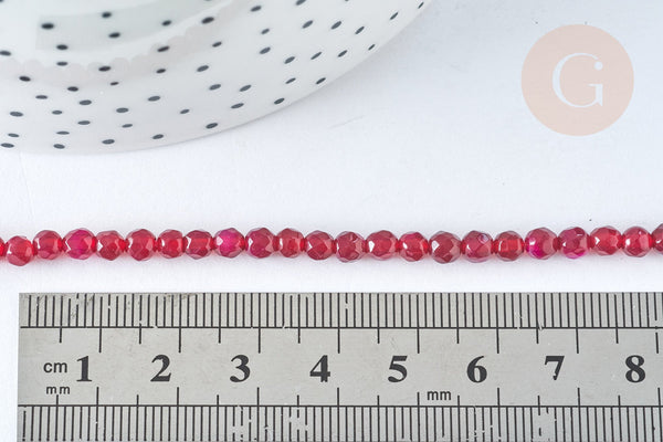 Perle Ronde facettée agate naturelle rouge magenta 4mm, pierre naturelle, le fil de 35cm, x1, G7344)