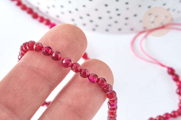 Perle Ronde facettée agate naturelle rouge magenta 4mm, pierre naturelle, le fil de 35cm, x1, G7344)