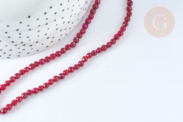 Perle Ronde facettée agate naturelle rouge magenta 4mm, pierre naturelle, le fil de 35cm, x1, G7344)