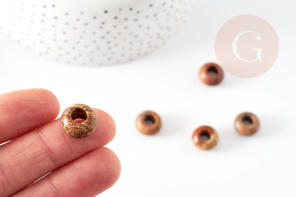 Perle Rondelle donut Jaspe marron naturelle 14mm, rondelle pierre pour création bijoux x2 (G9212)