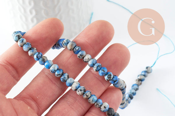 Perle Rondelle jaspe sésame teintée facettée bleu gris 6x4mm, création bijoux pierre, fil de 37.5cm x1 (G7867)