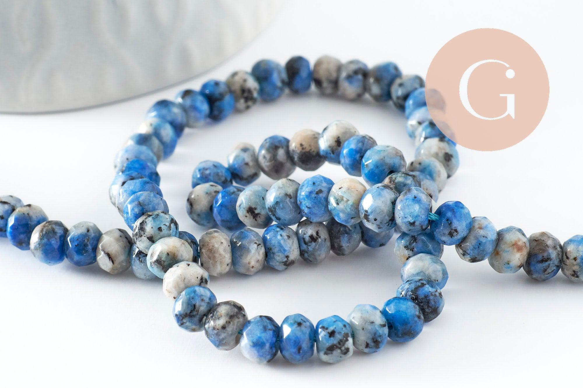 Perle Rondelle jaspe sésame teintée facettée bleu gris 6x4mm, création bijoux pierre, fil de 37.5cm x1 (G7867)