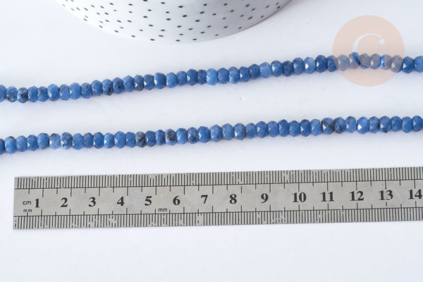 Perle Rondelle jaspe sésame teintée facettée bleu moyen 6x4mm, pierre naturelle, le fil de 37.5cm (G7879)
