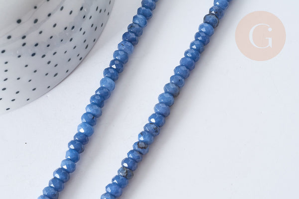 Perle Rondelle jaspe sésame teintée facettée bleu moyen 6x4mm, pierre naturelle, le fil de 37.5cm (G7879)
