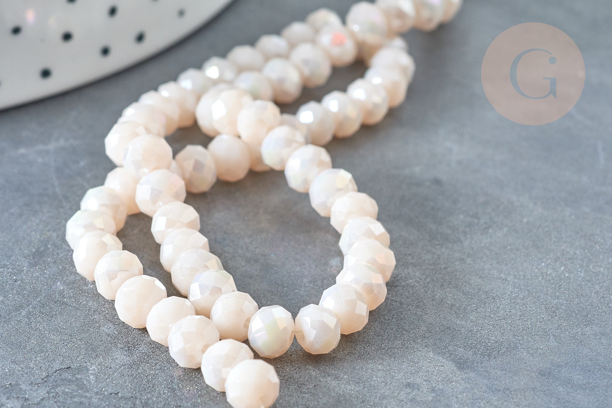 Perle Rondelle verre opaque crème 6x4~5mm, bracelet, le fil de 39cm, x1 (G7814)