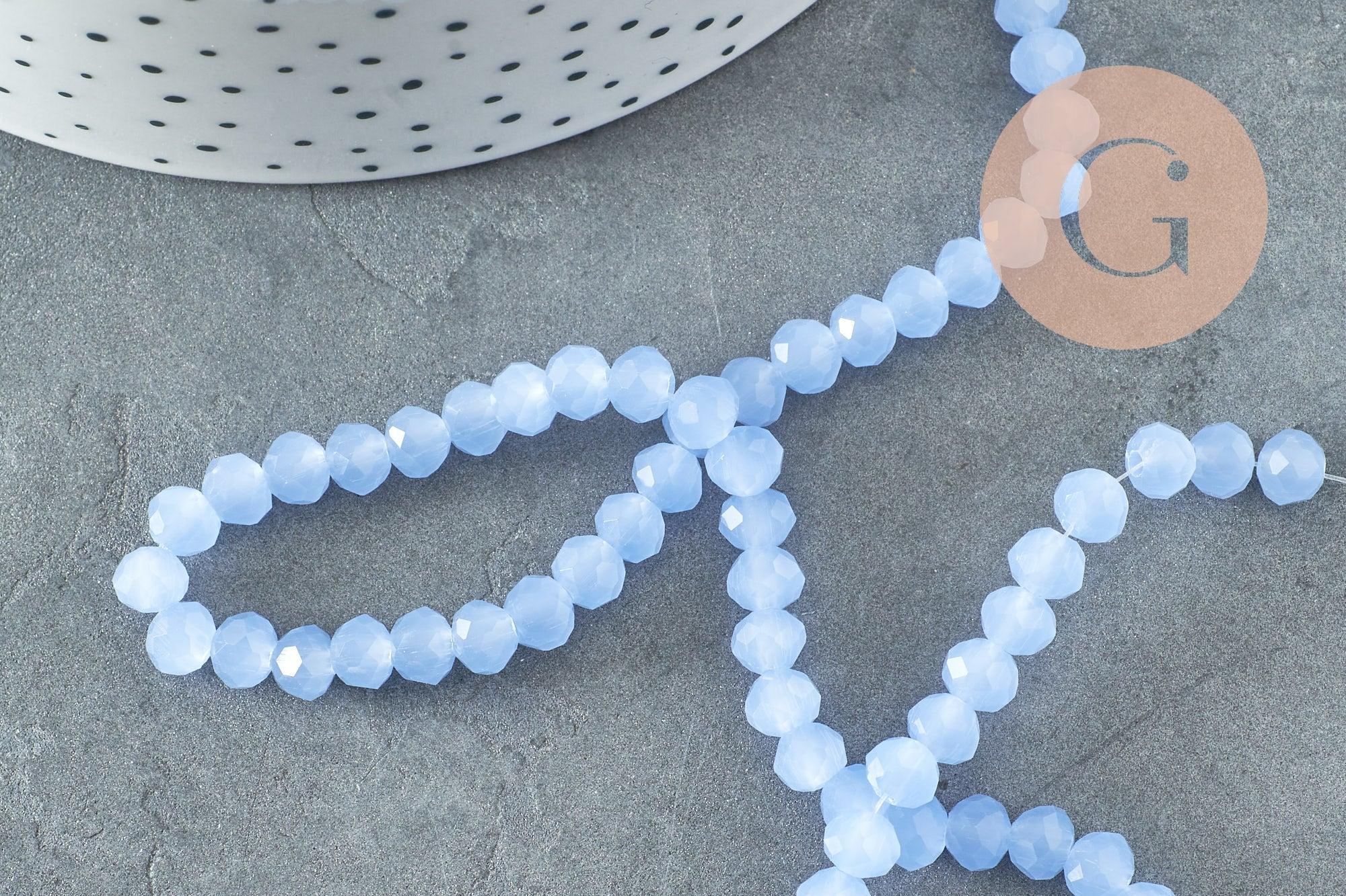 Perle abacus cristal bleu clair 6x5mm, perle verre facette,fil de 44cm, X1 (G6371)