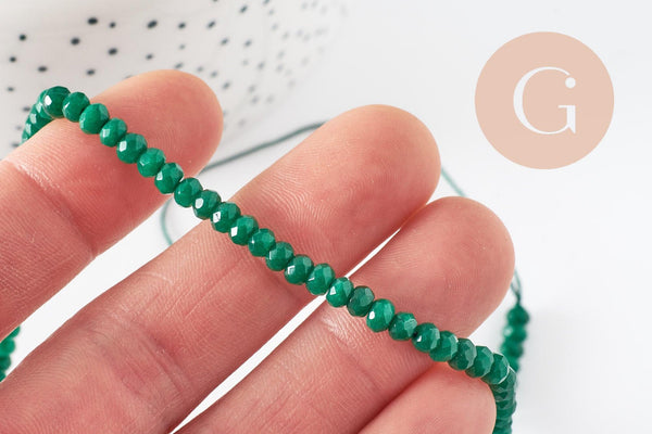 Perle abacus jade naturel rondelle vert foncé 4x2mm, fil de 36cm, x1 (G3665)