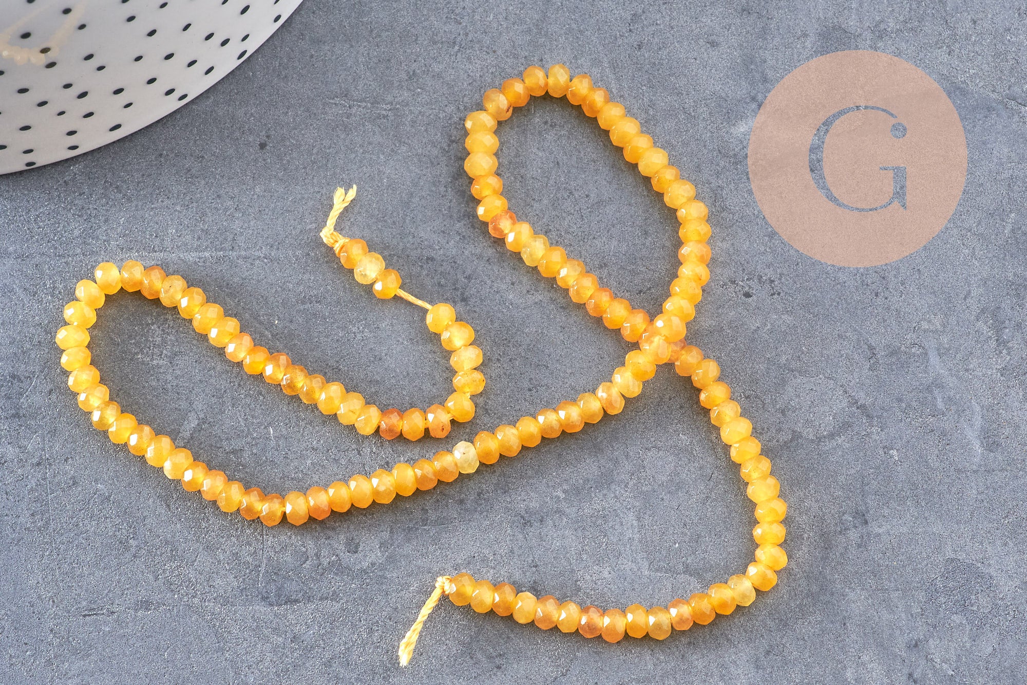 Perle abacus jade naturel teinté jaune facetté 4x2mm, x1 fil 36cm (G1710)