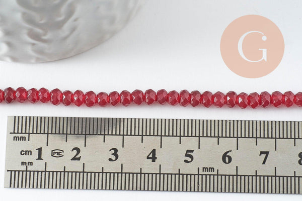 Perle abacus jade rouge,pierre naturelle,perle facette,jade,4x2mm,fil de 36 cm, x1 (G1801)