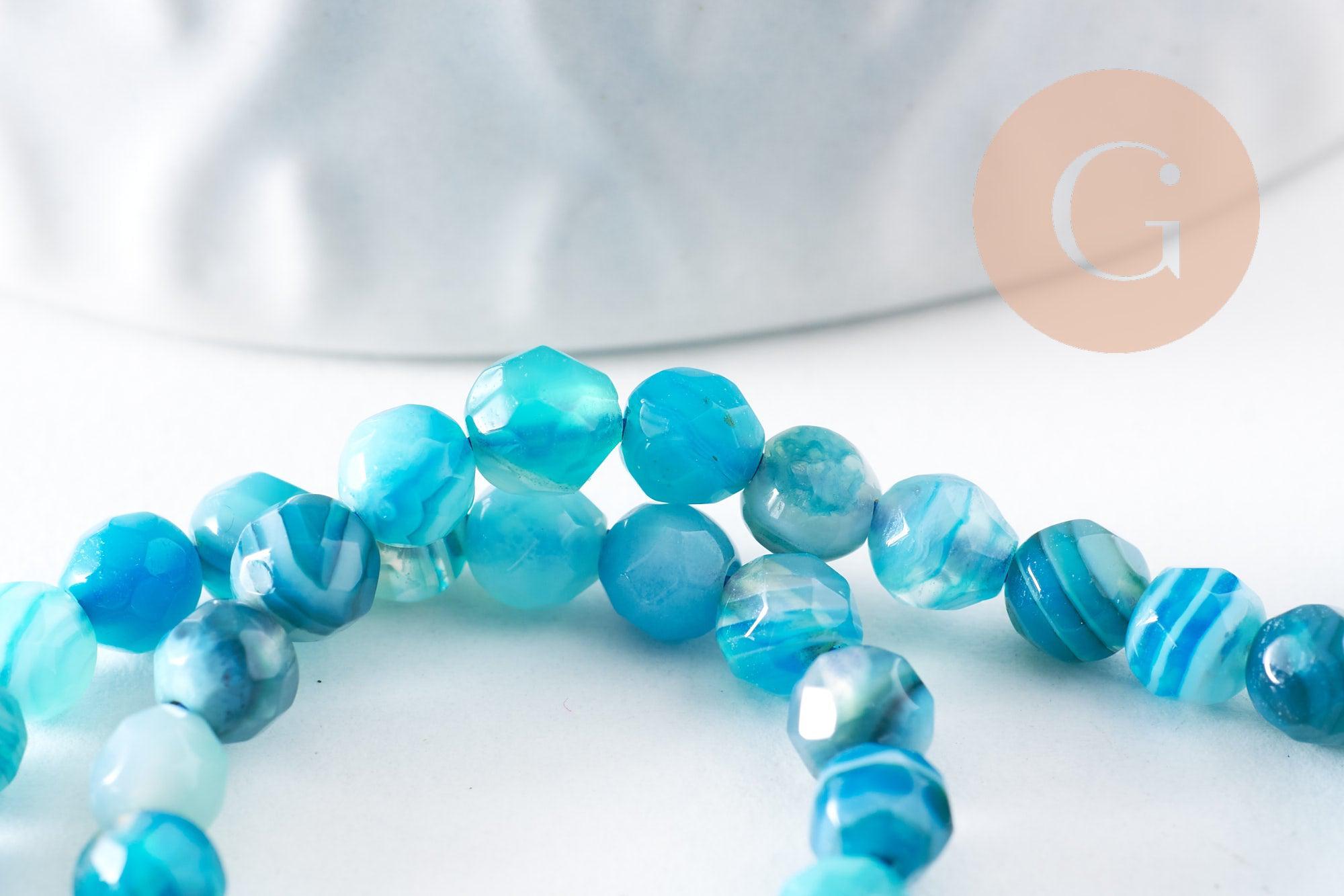 Perle agate naturelle bleue facettée 4mm, x1 fil de 90 perles (G5010)