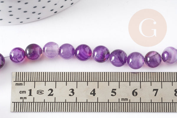 Perle agate rayée violet ronde agate pierre naturelle, fil de 45 perles environ ,8mm, x1 (G3669)