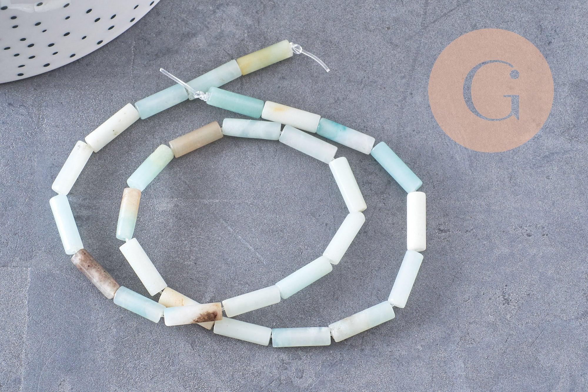 Perle amazonite naturelle 13mm tube, perle pierre x1 fil de 40cm (G5204)