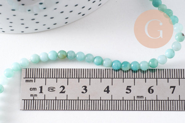 Perle amazonite naturelle ronde 4mm, perle pierre naturelle,fil de 38 cm, x1 (G5876)
