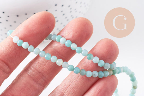 Perle amazonite naturelle ronde 4mm, perle pierre naturelle,fil de 38 cm, x1 (G5876)