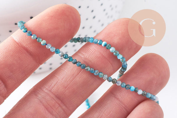 Perle apatite naturelle ronde facette 2mm, x1 fil de 38 cm (G3102)