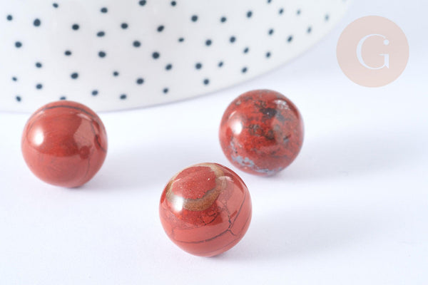 Perle boule jaspe rouge naturel 16mm, jaspe rouge roulé, séance lithothérapie, x1 (G7895)
