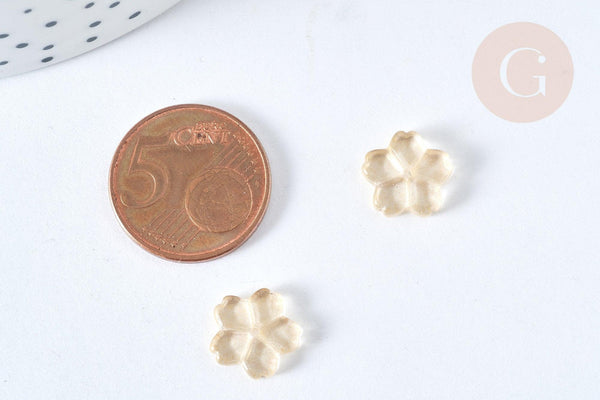 Perle breloque fleur en verre jaune paillettes dorées 11.5mm, x10 (G7564)