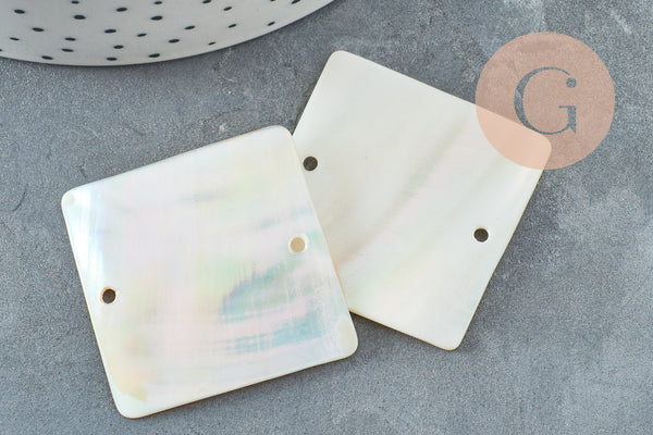 Perle carrée nacre blanche naturelle, nacre naturelle coquillage blanc, 34mm, x2 (G1056)