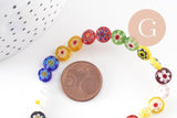 Perle cercle verre millefiori 8mm, x1 fil de 34cm (G5678)
