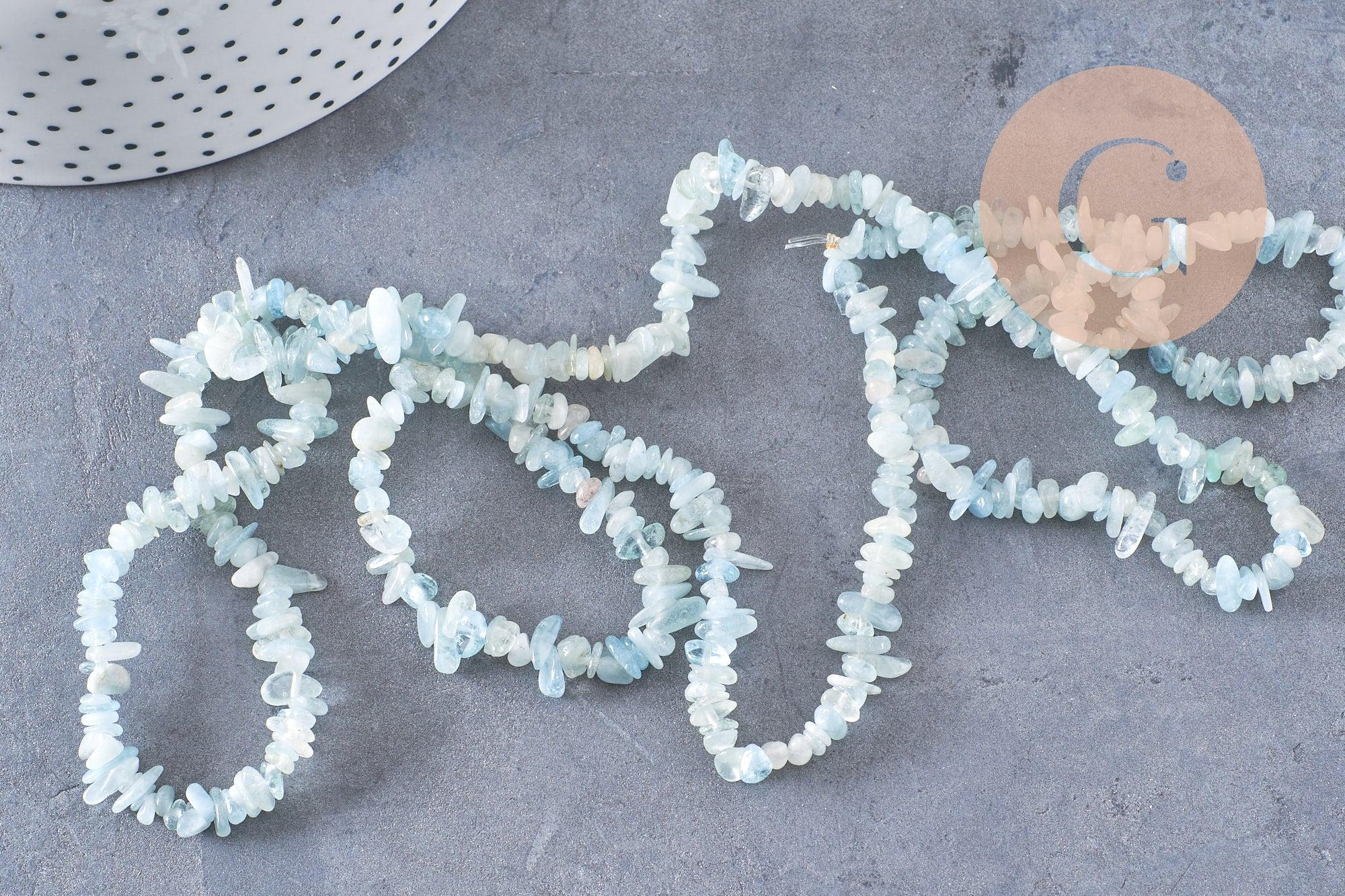 Perle chips aigue-marine naturelle 12mm, x1 fil de 80cm (G1324)