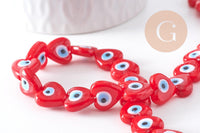 Perle coeur Mauvais Oeil verre rouge 12mm, x1 fil de 35cm (G10393)