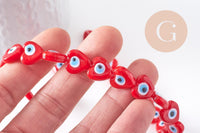 Perle coeur Mauvais Oeil verre rouge 12mm, x1 fil de 35cm (G10393)